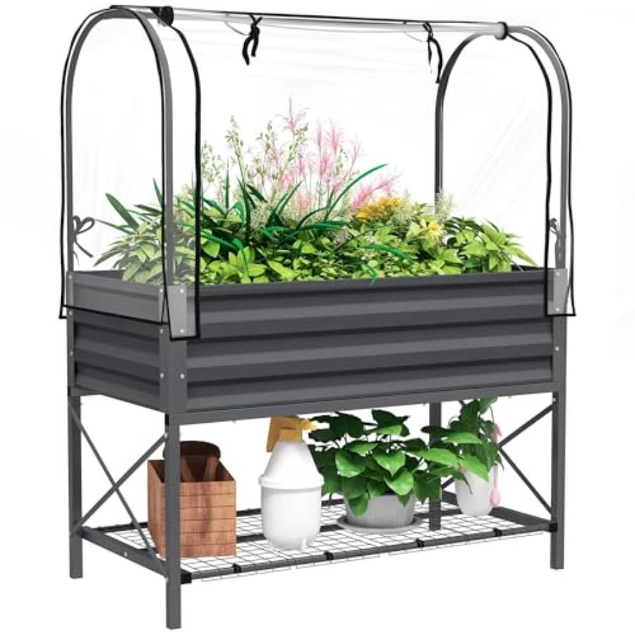 

Raised Garden Bed with Cover and Storage Shelf Rectangular Metal Elevated Planter Box with Legs and Bed Liner for Vegetables Fl United States