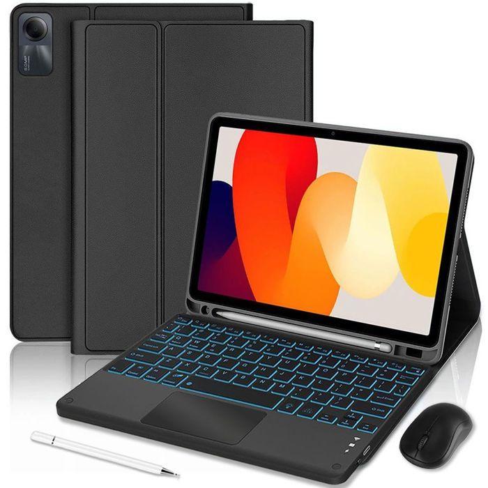 Coque Clavier pour Xiaomi Redmi Pad SE 11", Cuir PU Noir avec Clavier Rétroéclairé Bluetooth + Souris + Stylet