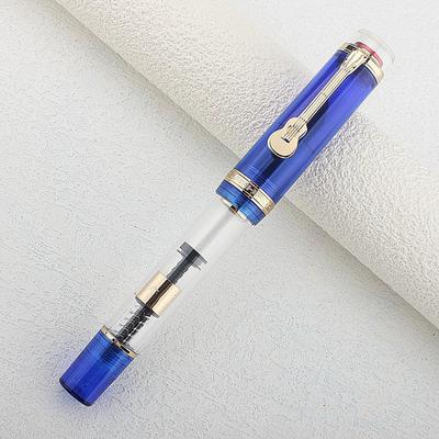 Ranvi Jinhao Tiandao 1935 Fountain Pen #8 Fine Sword Nib, Blue and Clear Acrylic, with Large Converter and Guitar Clip