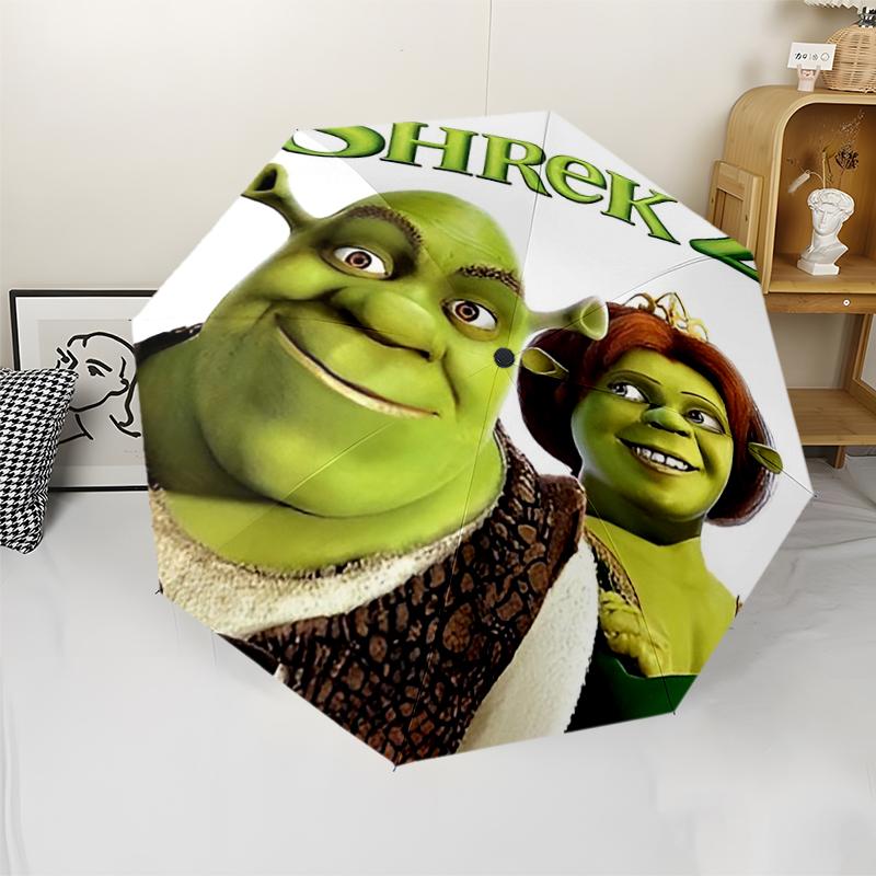 Shrek-Thema Automatischer Regenschirm, Leicht & Tragbar, 8 Speichen, Perfekt für Reisen im Freien, Geburtstage, Weihnachten, Geschenke.