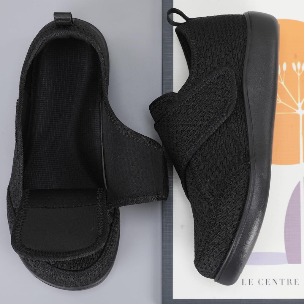 Eagsouni Women's Velcro Care Shoes for Seniors, Elderly Rehabilitation Sneakers, High Instep and Wide Width, Ultra Lightweight, Non-Slip, Easy to Wear