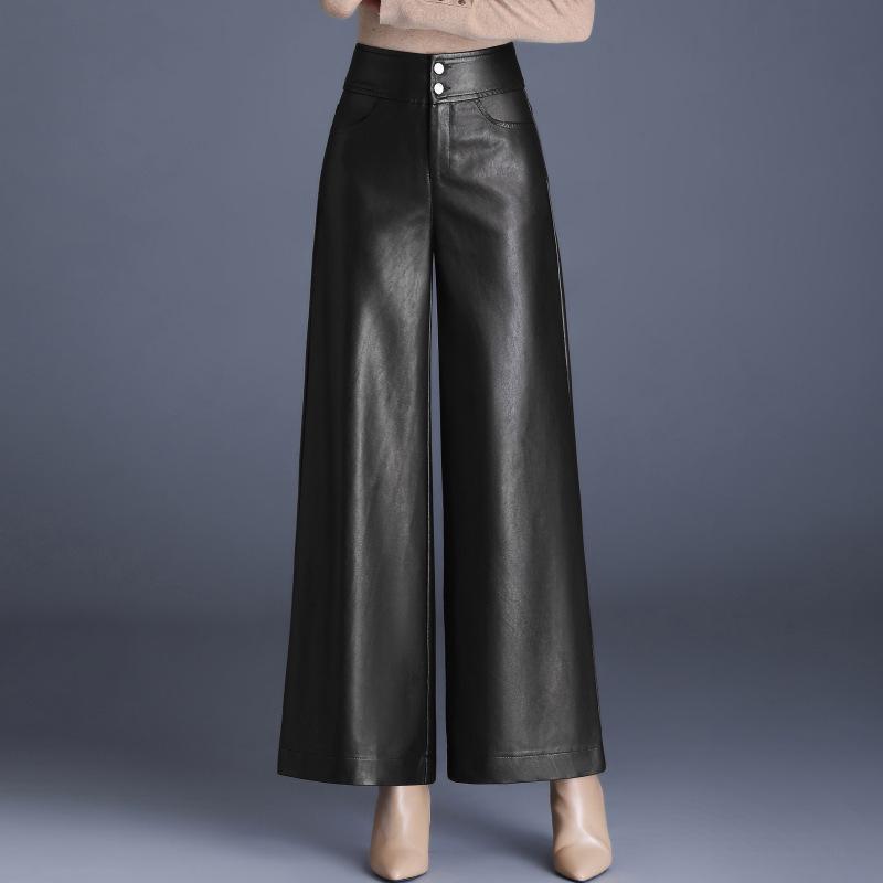 

High-End Women s Genuine Leather High-Waisted Slimming Wide-Leg Pants - Autumn/Winter Korean Style Fashion. 27/M