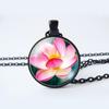 Collana con ciondolo cabochon in vetro a forma di fiore, gioielli con loto, pesca, rosa, girasole, tulipano