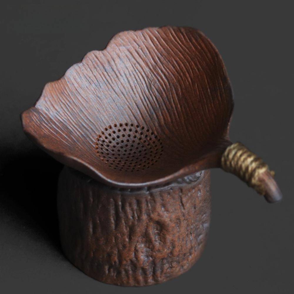 

Retro Rustic Pottery-style Creative Kung Fu Tea Accessories,aged Rock Mud Tree Stump Ginkgo Leaf Tea Filter,tea Spout Infuser