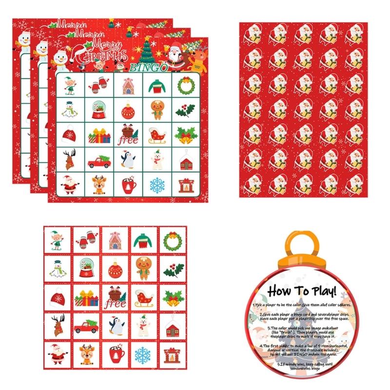 Holiday Bingo Game 24pcs Christmas Themed Cards for Kids and Adults Card with Stickers for Holiday Entertainment