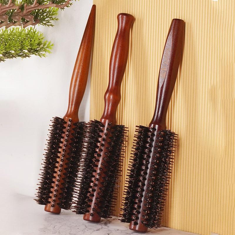Natural Boar Bristle Hair Round Brush Wood Handle Round Barrel Hair Comb Hair Roller Brush Hairdressing Styling Tools