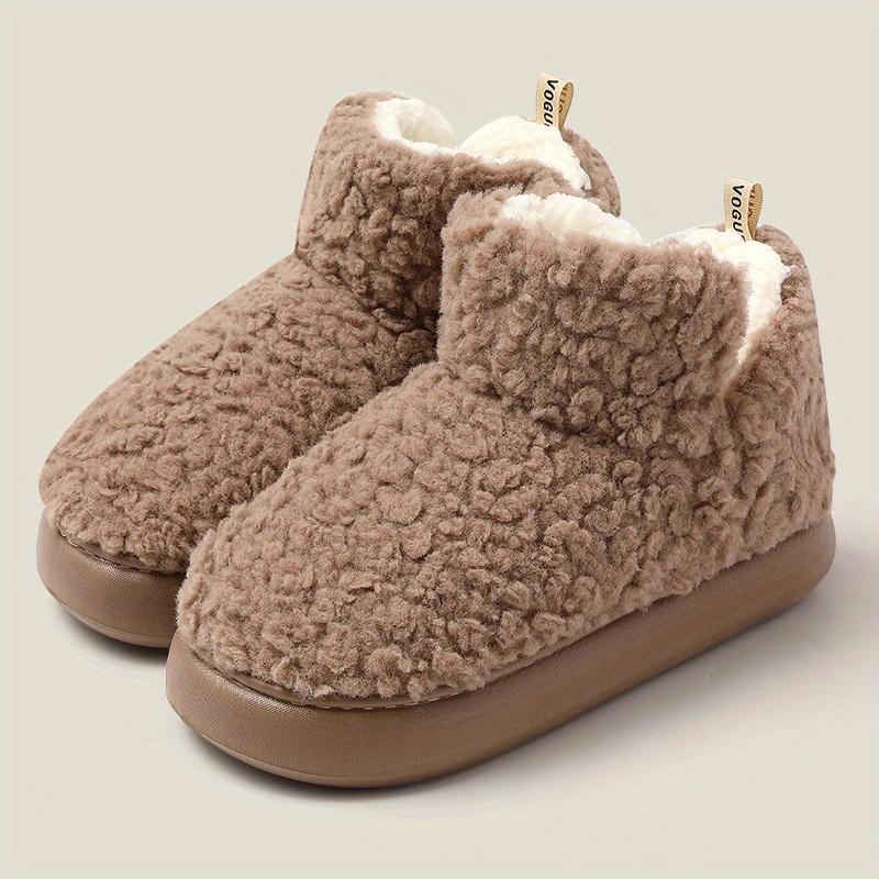 Women's Winter Slippers - Non-Slip Platform Sole, Beige House Shoes for Indoor/Outdoor, Soft Fabric Upper & Cushioned EVA Sole - Warm