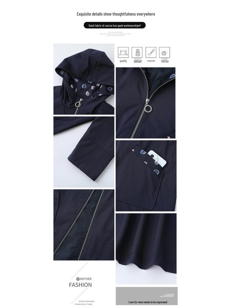 Plus Size 200 Jin Windbreaker Jacket for Middle-Aged Women - Stylish Spring & Autumn Outerwear for Moms & Grandmas