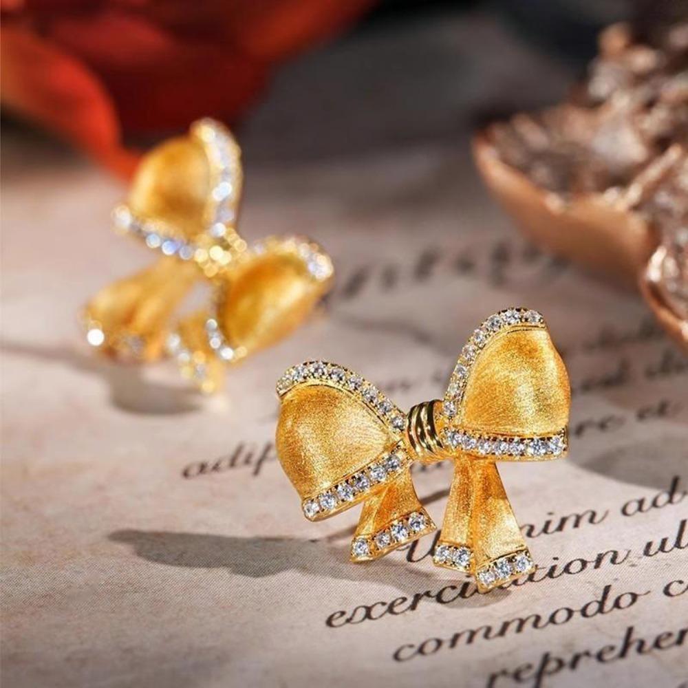 French Vintage Bow Necklace Pendant Luxury Diamond Butterfly Earrings Jewelry Set for Women