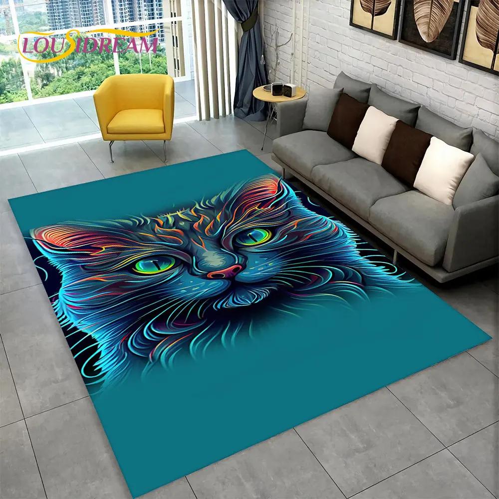 3D Cute Cat Cartoon Area Rug,Carpet Rug for Home Living Room Bedroom Sofa Kitchen Doormat Decoration,Kid Play Non-slip Floor Mat