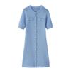 Elegant Knit Mini Dress Women Street Slim High Waist Short Sleeve Rib Sweater Dresses Vacation Bodycon Knitwear Dress