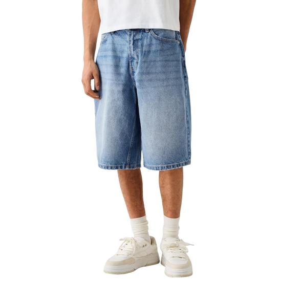 

Мужские джинсовые шорты средней посадки на пуговицах и молнии, летние джинсы прямого кроя S синий