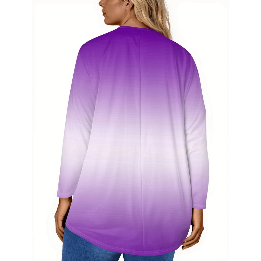 Kadın Modası Büyük Beden Yuvarlak Yaka Uzun Kollu Rahat Baskılı Bol Kazak Üst