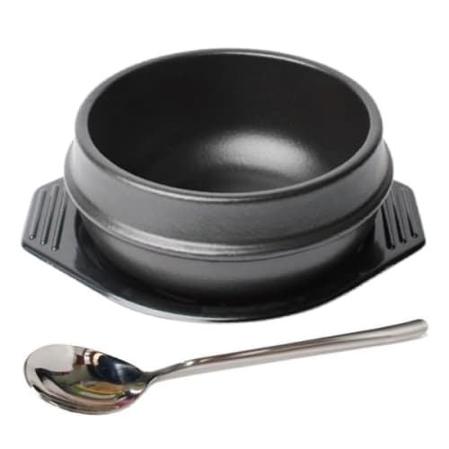 Tteokbaegi Korean Jjigae Earthenware Pot with Tray and Spoon Set | Tteokbaegi Traditional Korean Tableware for Enjoying Authentic Korean Cuisine At Ho