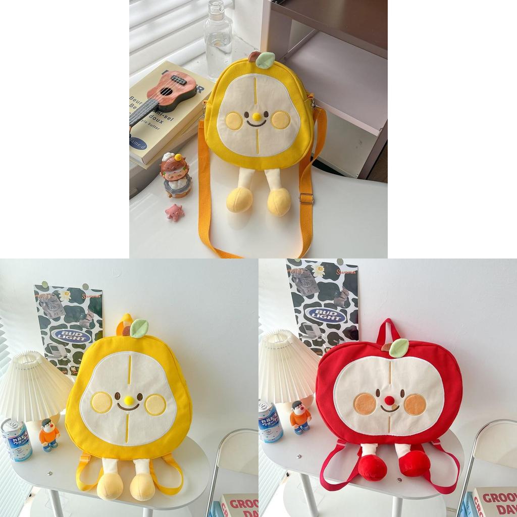 Canvas Cute Fruits Backpack With Zipper Pouch For Daily Use