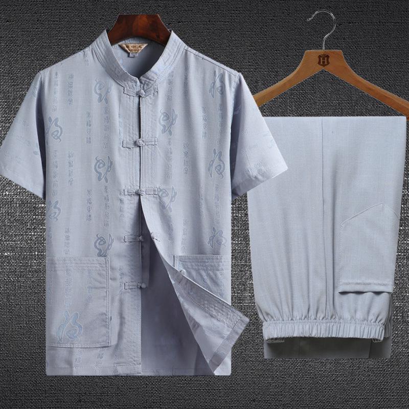 Men's Chinese-Style Summer Tang Suit: Short-Sleeve Linen Hanfu Robe for Middle-Aged and Elderly