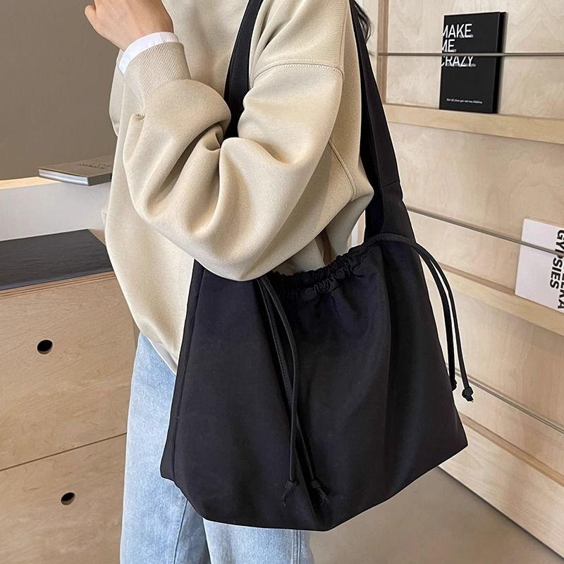 Large Capacity Tote Bag for Women Simple Versatile Plain Color Canvas Bag Student School Bag Office Worker Commuter Shoulder Bag