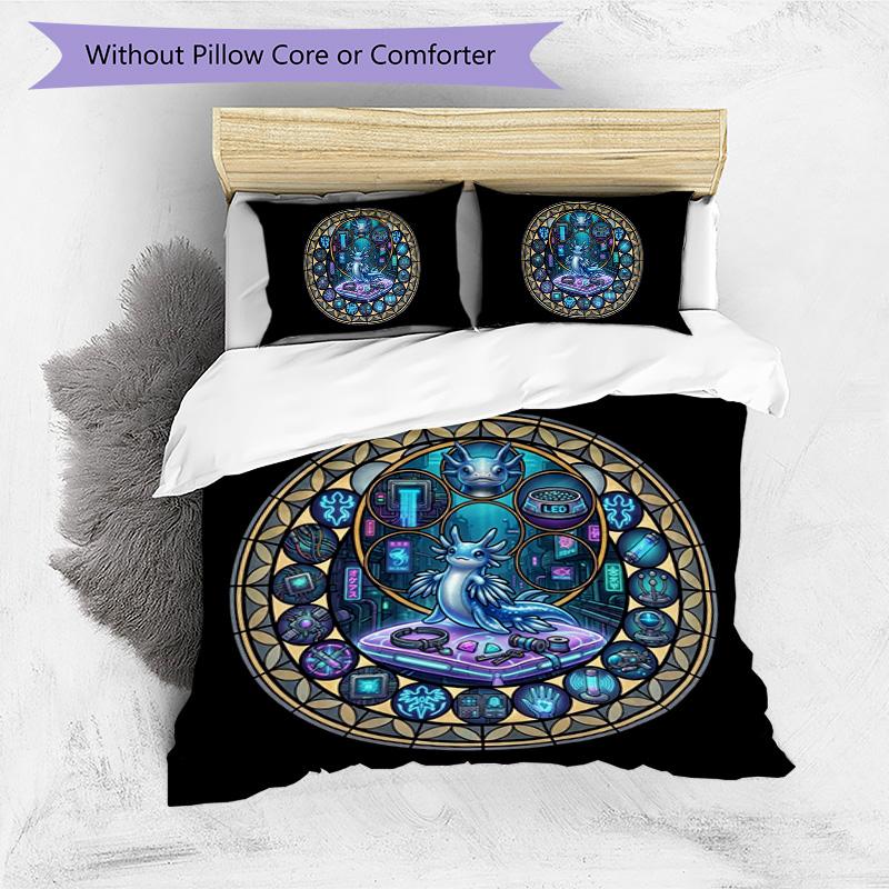 Cyber Axolotl Mandala Pattern Bedding,Quilt Set Quilt Cover Pillowcase Home Birthday Gift (1 * duvet cover + 2 * pillowcase, without core)
