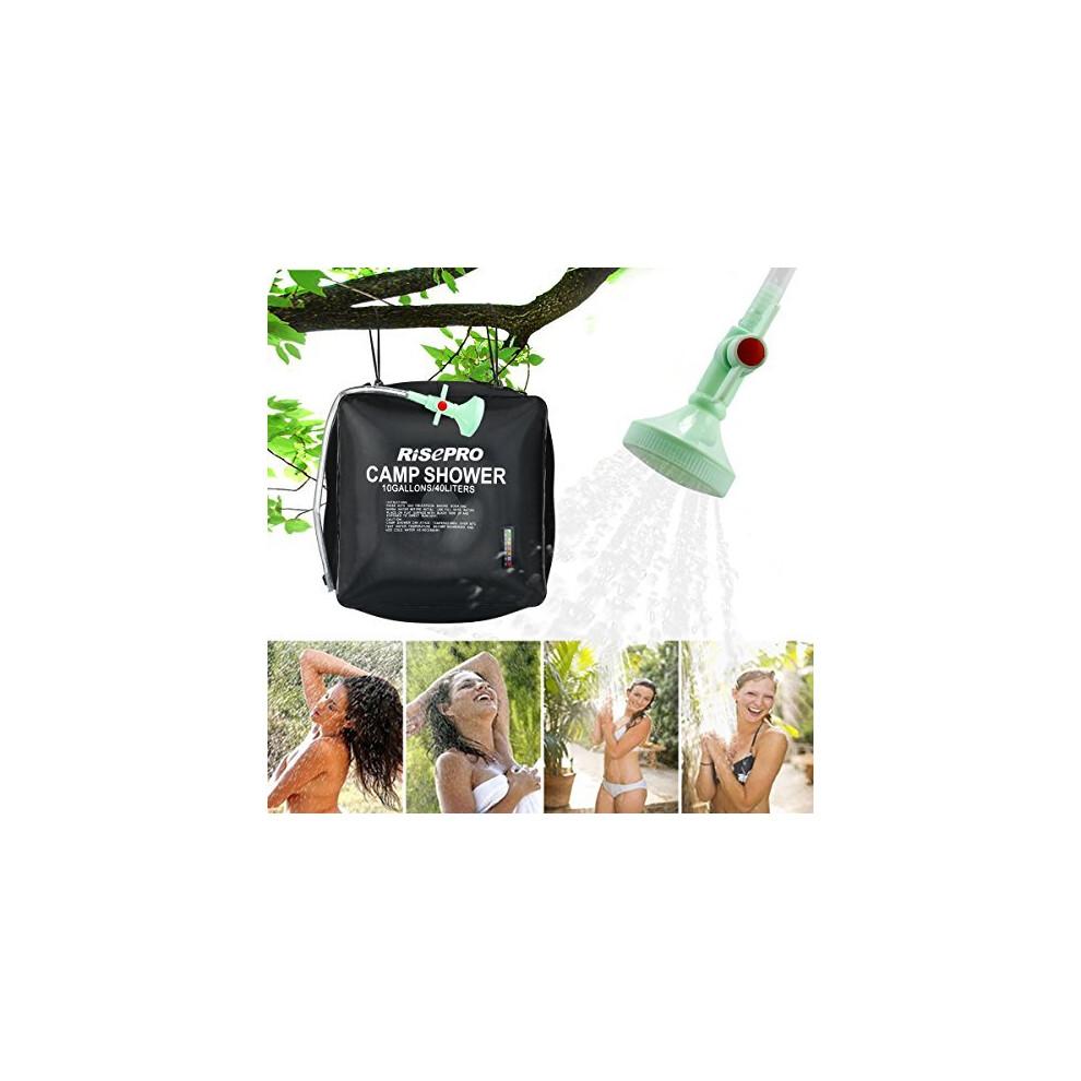 RISEPRO Solarduschtasche 40L 10 Gallonen Solare Erwärmung Camping Outdoor Duschtasche mit Temperatur Heißwasser 45°C Wandern Klettern Picknick Strand