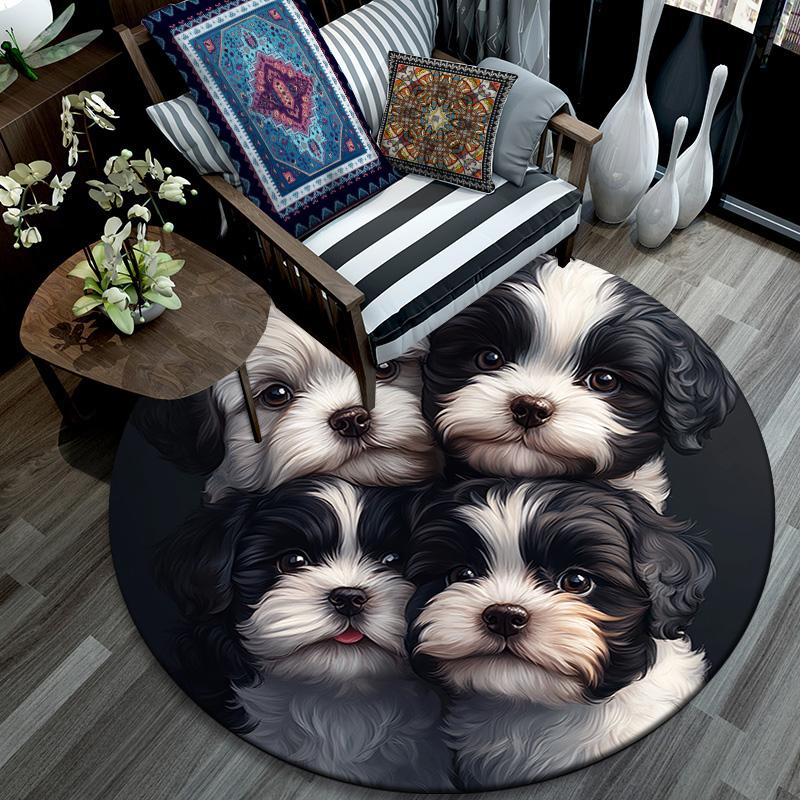 Shih Tzu Round Area Rug,Carpet Rug for Living Room Bedroom Sofa Playroom Decor,Non-slip Floor Mat