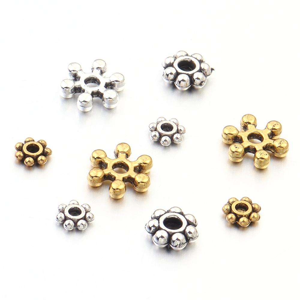 100-200Pcs 4 5 7mm Alloy Flower Spacer Beads For Jewelry Making Snowflake Loose Beads For DIY Bracelet Jewelry Making Supplies
