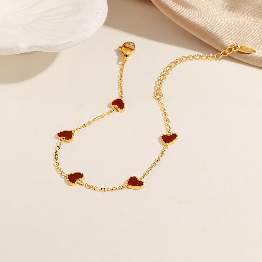 Wine Red Drip Glaze Heart Bracelet Simple Vintage Love Heart Jewelry