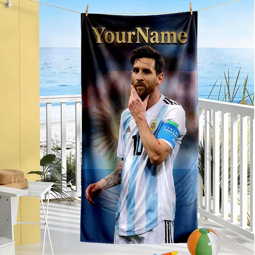 Messi Customized Name Beach Towel Quick-Dry Soft Microfiber Portable for SwimmingBeachCamping Travel Beach AccessoriesGym