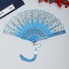 Elegant Chinese Lace Folding Hand Fan with Tassel Vintage Portable Prop for Ancient Costume Shoot Traditional Cultural Events