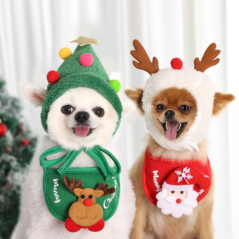 Dogs Cats Pet Dogs HatsNapkins Bibs Autumn and Winter ClothesCats Christmas
