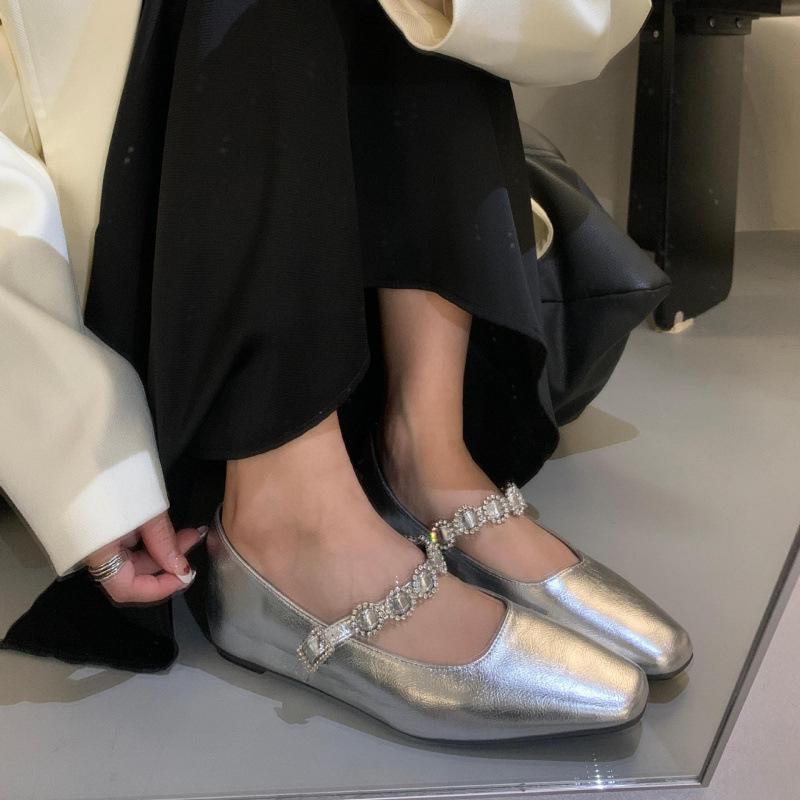 Fairy Rhinestone Buckle with Low Heel Temperament Single Shoes 2025 Spring and Autumn French New Small Square Head Evening Shoes