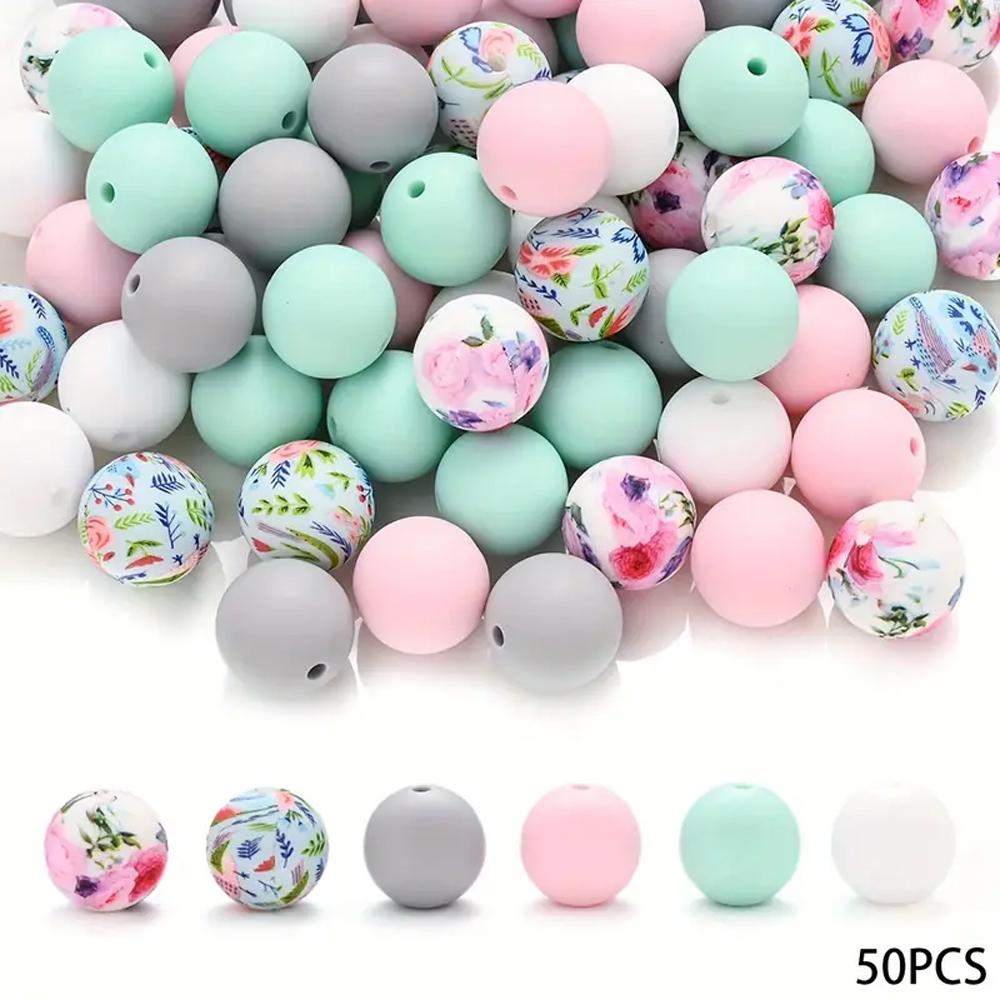 50PCS vibrant 15mm silicone bead set - suitable for DIY keychains, bracelets, and pen decorations