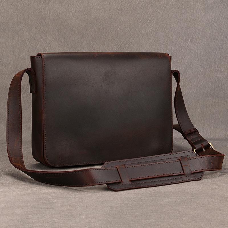 Men's Genuine Leather Shoulder Bag Crazy Horse Leather Crossbody Bag High Quality School bags Leather Messenger Bag for men male