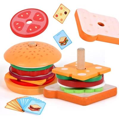 Montessori Toys, Wooden Burger Sandwich Sorting and Stacking for Toddlers, Preschool, Burger Sand Switch, Wooden Preschool, 4/5 Years Old (2 Sets)