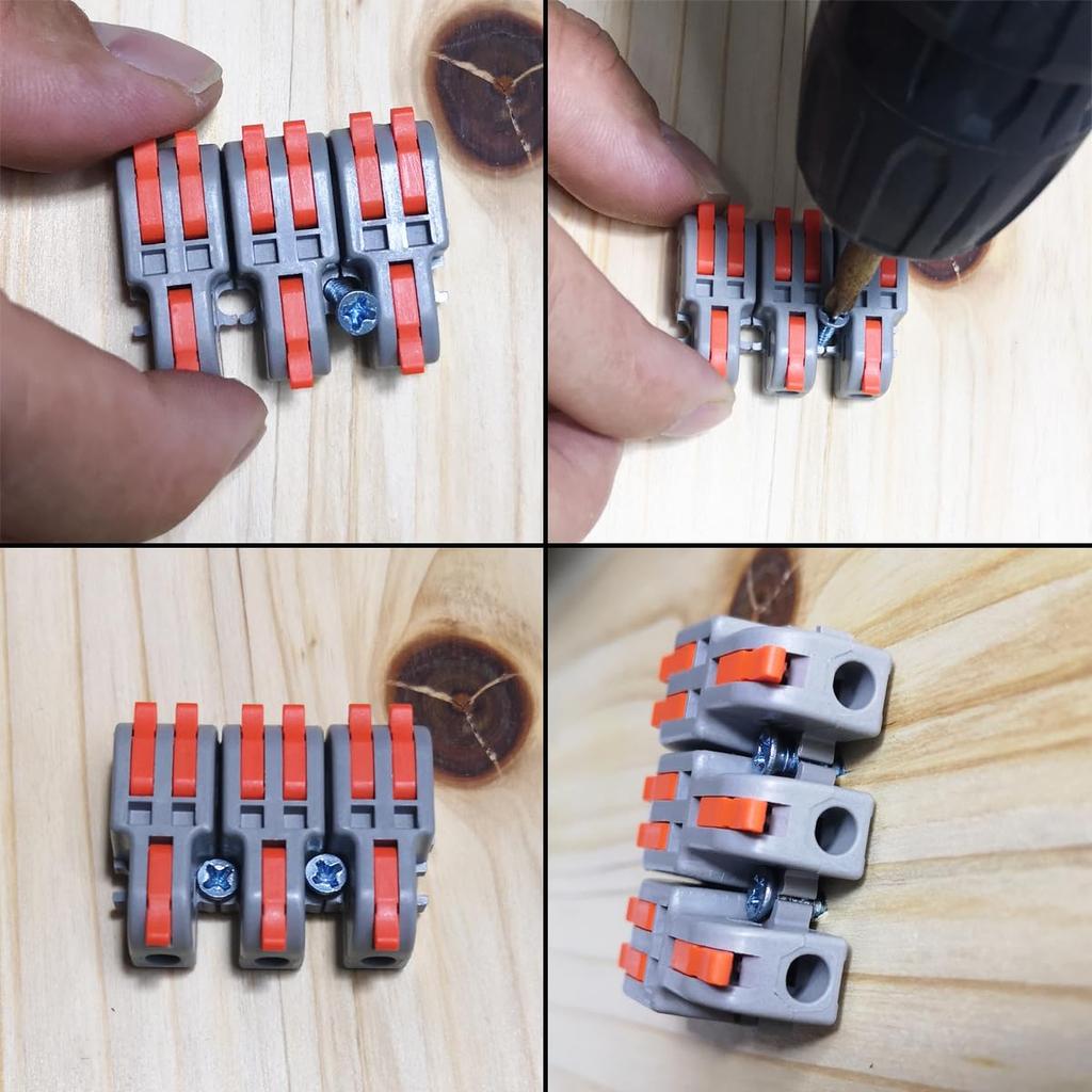 Push-in Connector, 1-in-2-out Compact Splice Connector with Fixing Screw, CESFONJER Electrical Wiring Connector, 20pcs One-Touch Connector, Terminal