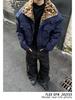 Winter 2026 American Street Style Loose Leopard Print Lapel Jacket with Fur Collar and Fleece Lining