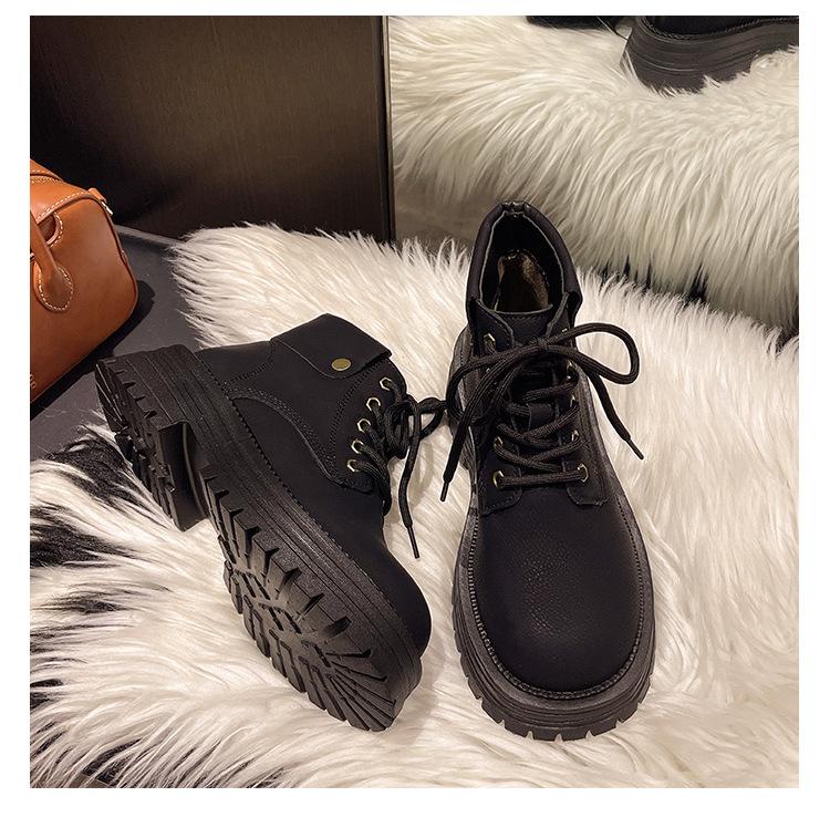 Martin Boots 2025 Autumn and Winter New Thick-soled Inner Height-increasing Short Boots for Women Autumn and Winter Retro Single Boots Rhubarb Boo