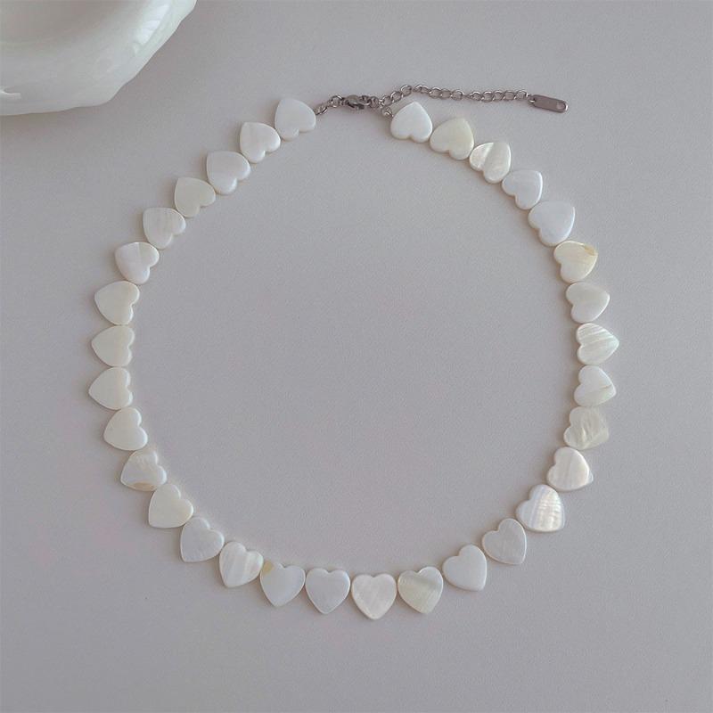 Tuiying-003 Jewelry & Bijouterie Women's White/Silver Heart Shell Beaded Necklace Plated Chain Choker Beach Jewelry