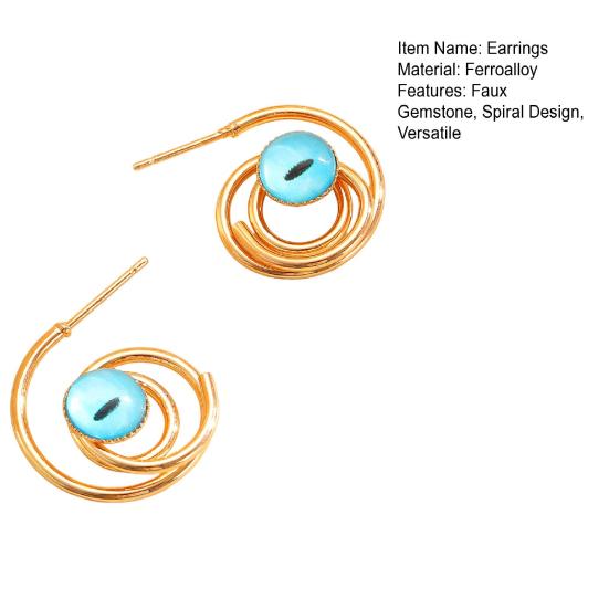 1 Pair Women Earrings Hollow Spiral Design Multi-Color Faux Gemstones Inlaid Electroplated Earrings Jewelry Accessories