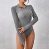 IHUASU Pure Colour Slim Fashion Bodysuit Autumn and Winter Hooded Pit Stripe Bodysuit