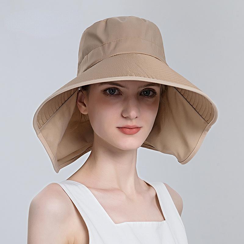Women Snap Fastener Big Brim Hat Protection Visors Bucket Hat Sunscreen Fisherman Hats Outdoors Fishing Cap Ponytail Sun Hat
