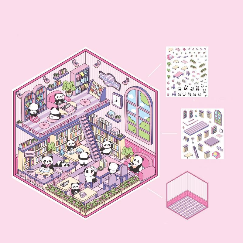 Cartoon Food Street Landscape Sticker Cabin Scene DIY Toy Game Sticker Festival Birthday Gift for Kids Girls and Children