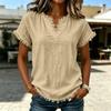 Women Casual V Neck Short Sleeve Top Hem Loose Fit Lightweight Blouse for Everyday Wear Office Travel