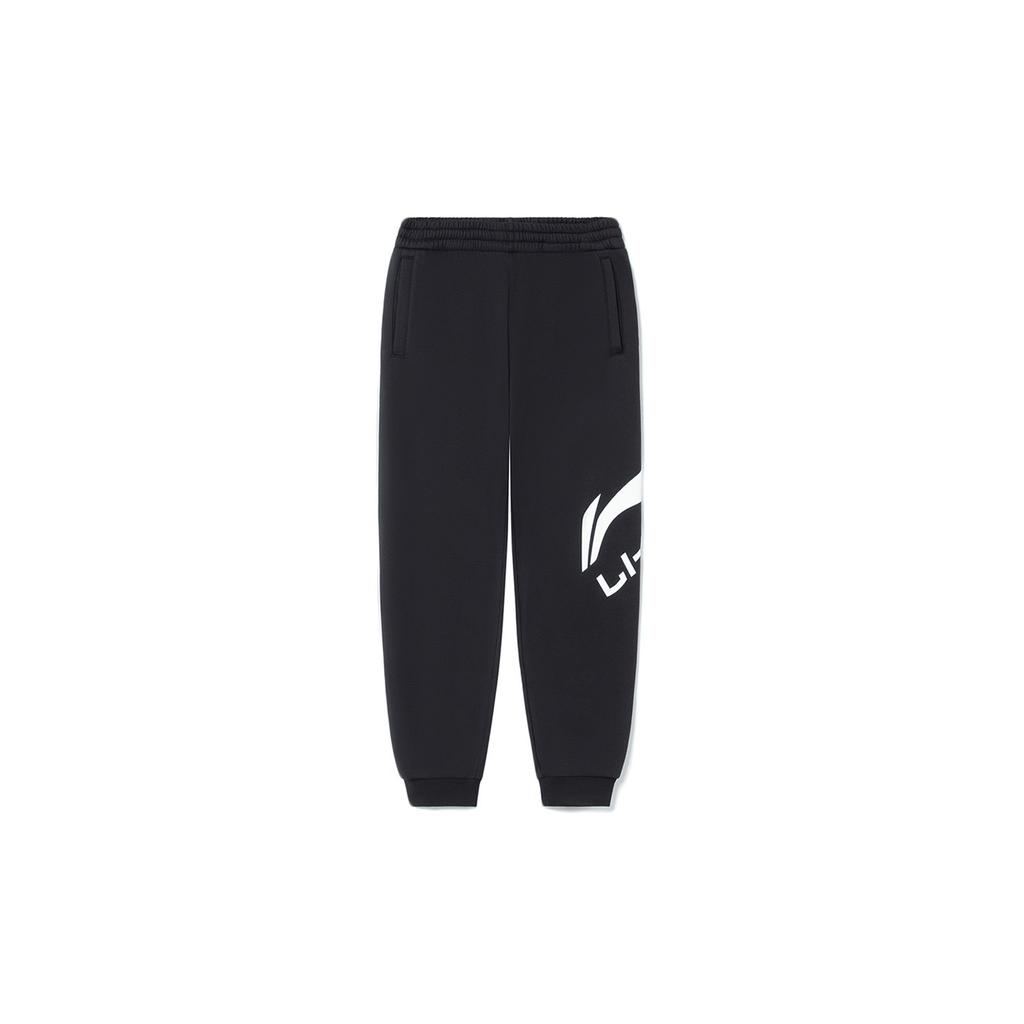 Li-Ning Fashion Series Logo Print Fleece-Lined Cuffed Knit Sweatpants Men Bottoms Black AKLSG51-3