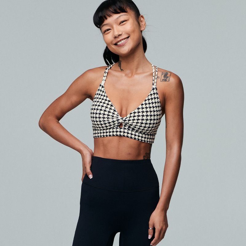 

Houndstooth Print Yoga Clothes Gather Shockproof Sports Intimates Sexy Cross Sling Beautiful Back Bra Strap Chest Pad Elastic L Stripes Bra