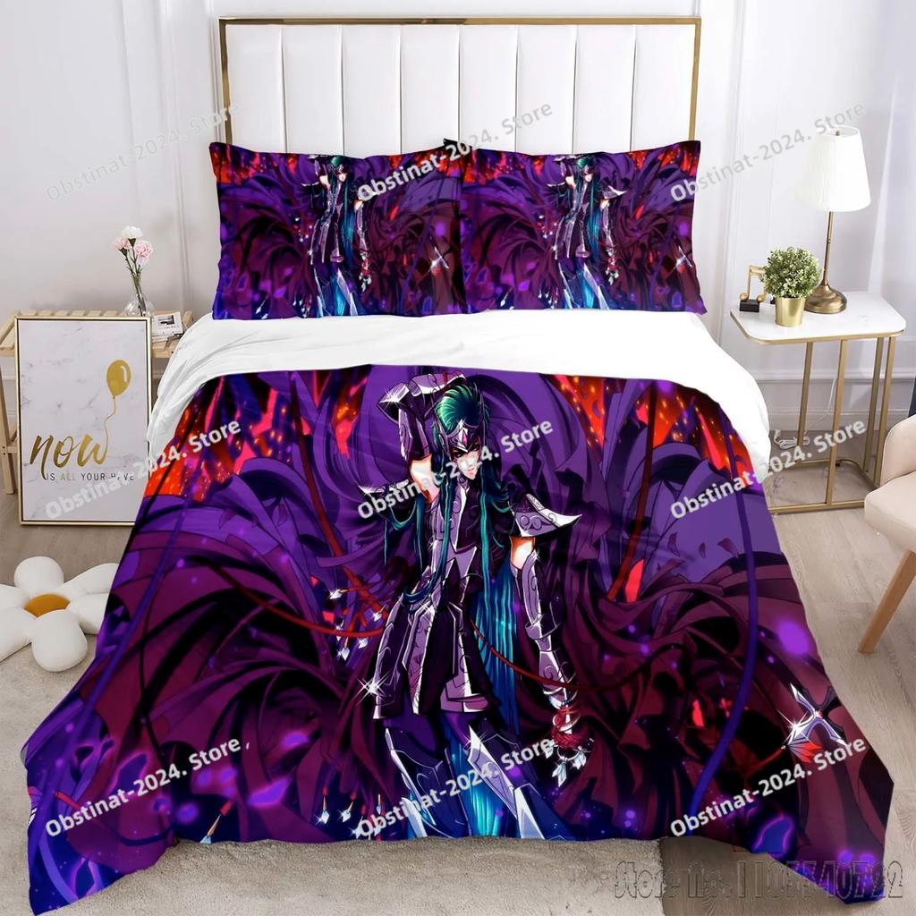 Admire Saint Seiya Pattern Bedding Set Printed Bed Set Duvet Cover Sheet Pillowcase Bed Soft Quilt Cover Full Queen King Size