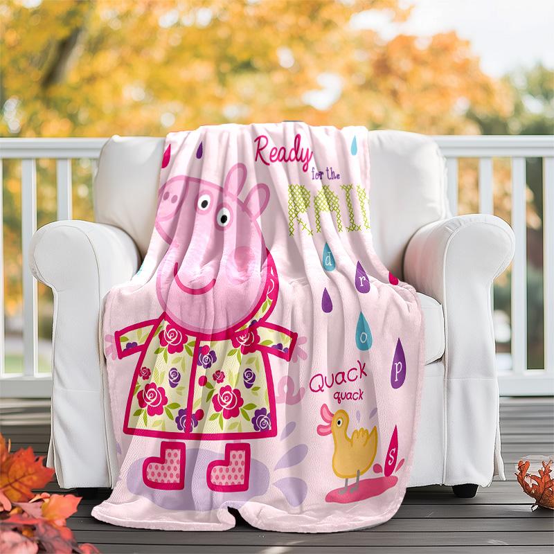 1pc Peppa Pig2 Theme Blanket - Digital Print, Polyester, Cozy for All Seasons, Perfect for Outdoor, Camping, and Travel