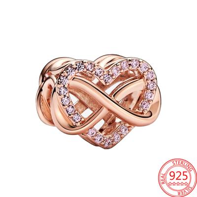 Oryginalne Koraliki Pasują Bransoletka Fashion Moment Rodzina Nieskończoność Różowe Serce Charms Kobiety S925 Srebro Biżuteria Akcesoria