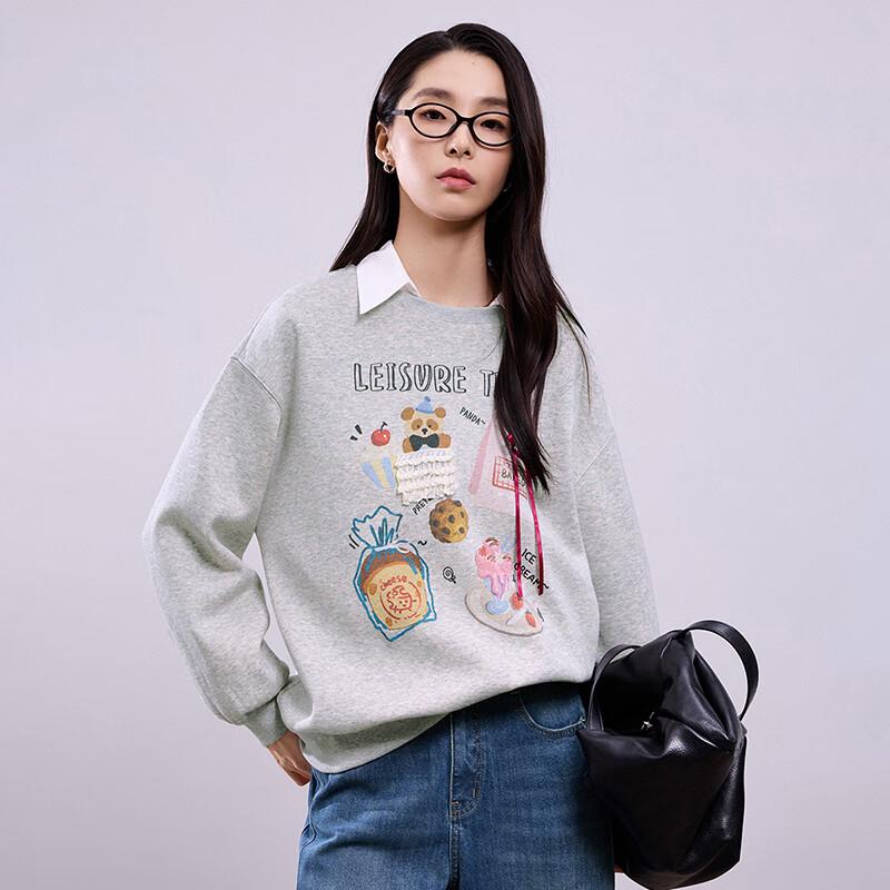 Chuyu Women's 2025 Autumn Loose Cartoon Print Fleece Sweatshirt