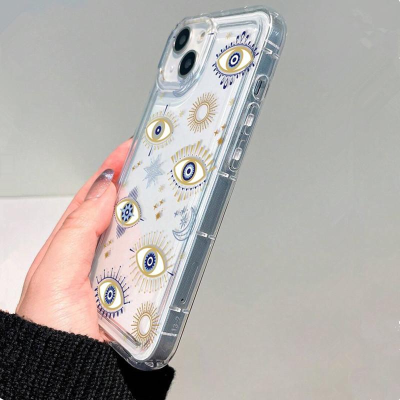 Eye & Star Print Shock Absorbing Clear Phone Case For iPhone 16 15 14 Pro Max 11 12 13 Pro 7 8 Plus X XR Shockproof Back Cover