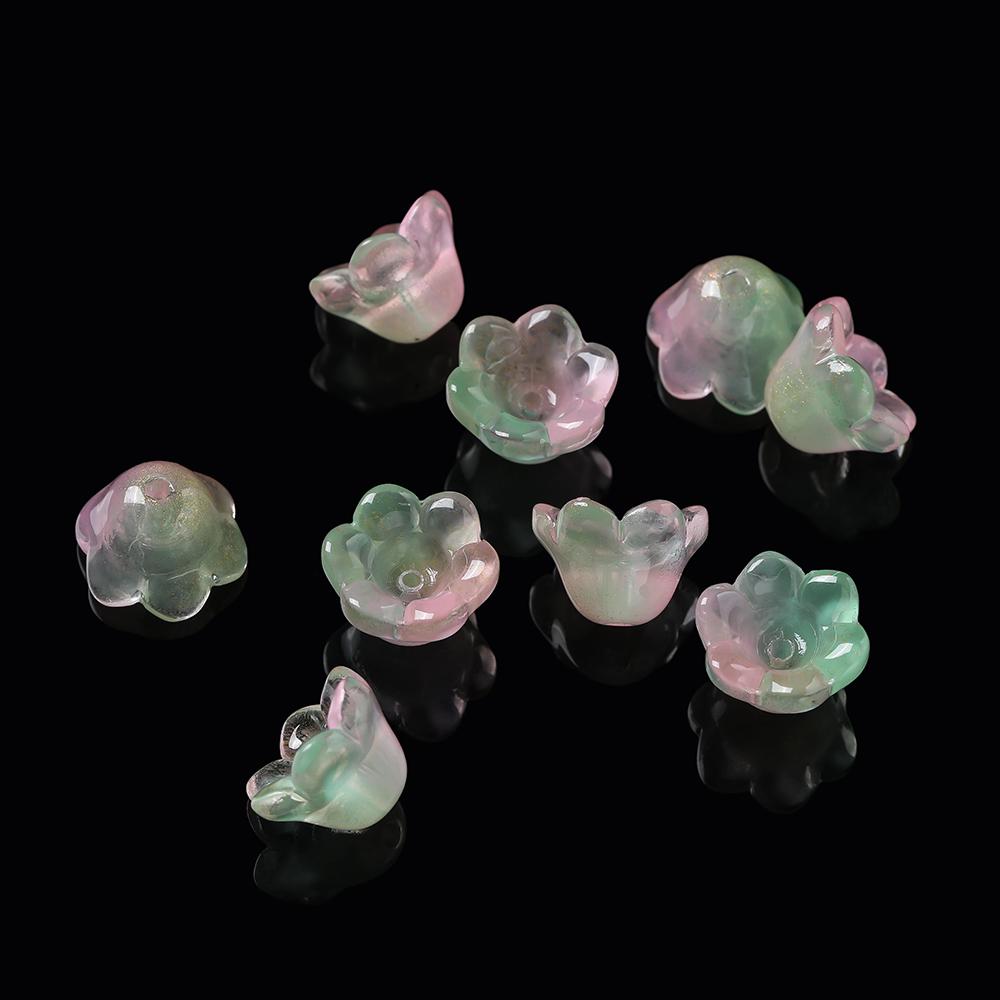20pcs Colorful Lily of The Valley Flower Shape Bead 12x11mm Lampwork Glass Loose Beads for DIY Craft Jewelry Making Accessories